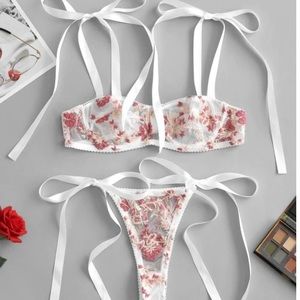 Sexy white and pink Lingerie tie set